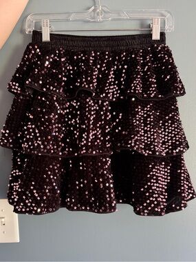 Grace Karin Black Skirt with Pink Sequins - Tiered Ruffle Mini